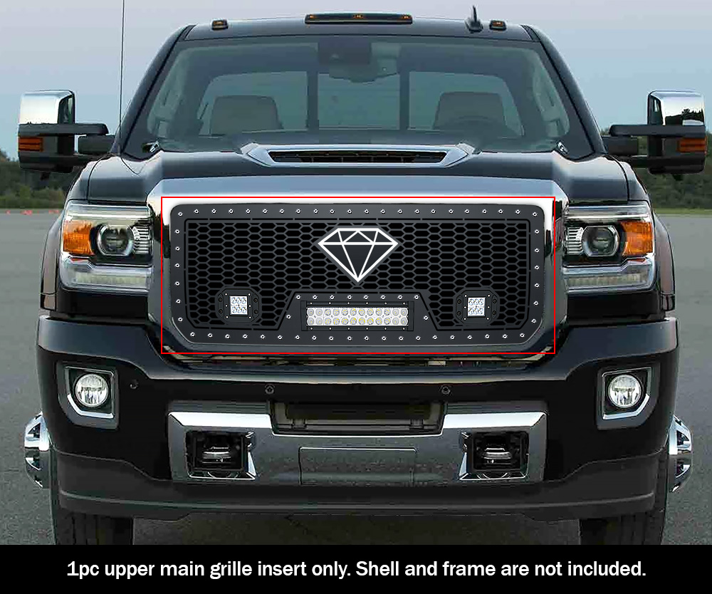 Fits 2015 2018 Gmc Sierra 2500 3500 Upper Stainless Black Mesh With Led Grille Ebay