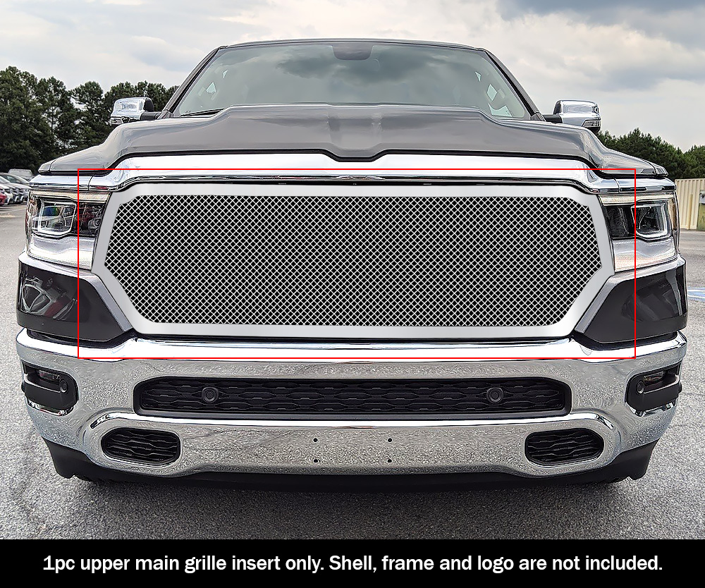 Fits 20192021 Dodge Ram 1500 Main Upper Stainless Chrome Mesh Grille