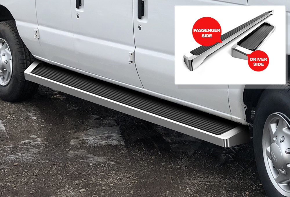 iBoard Running Boards 6 inches Silver Fit 9914 Ford Econoline Full