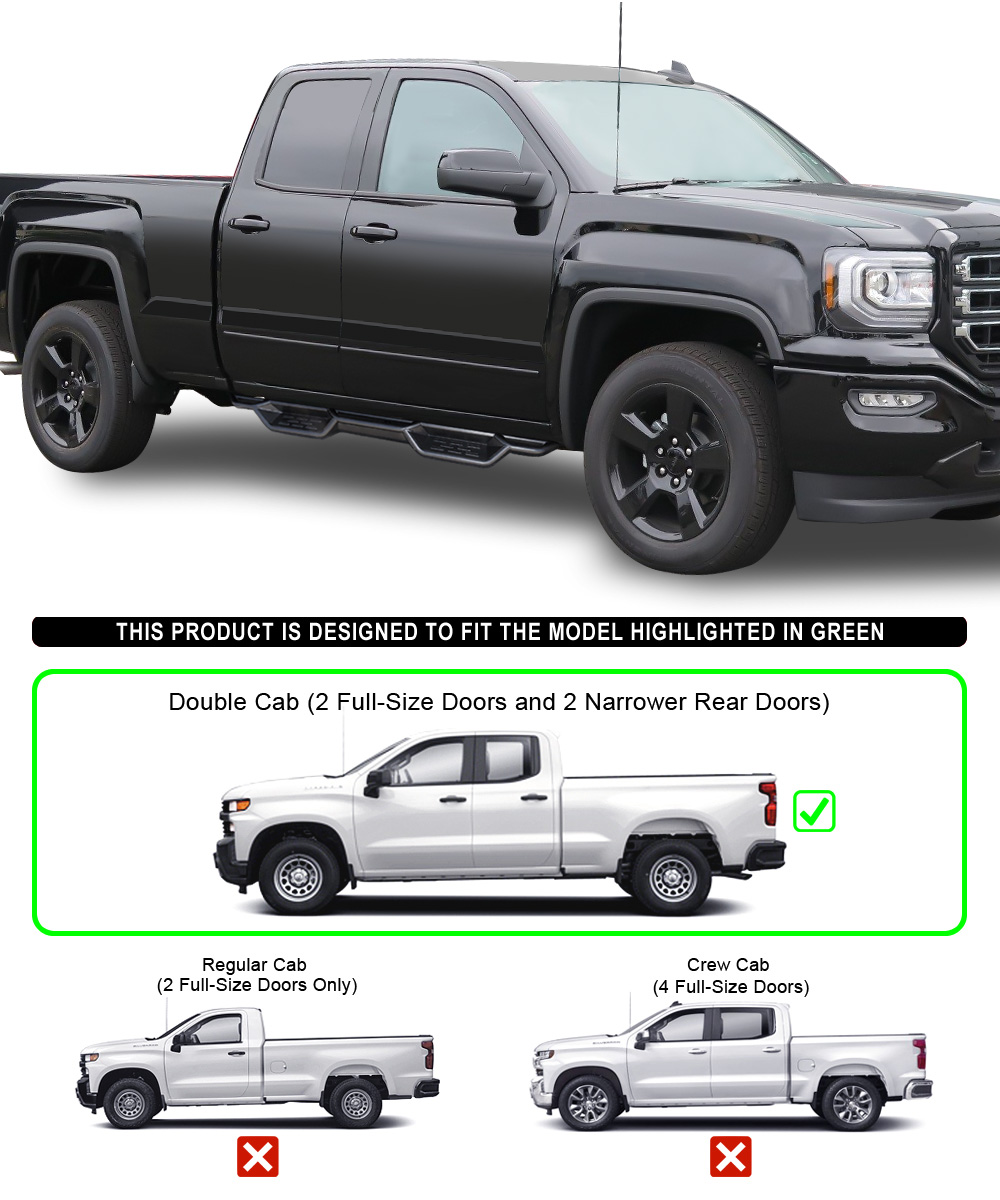 Black Nerf Bar Steps For 2019-2021 Chevy Silverado GMC Sierra 1500 2500