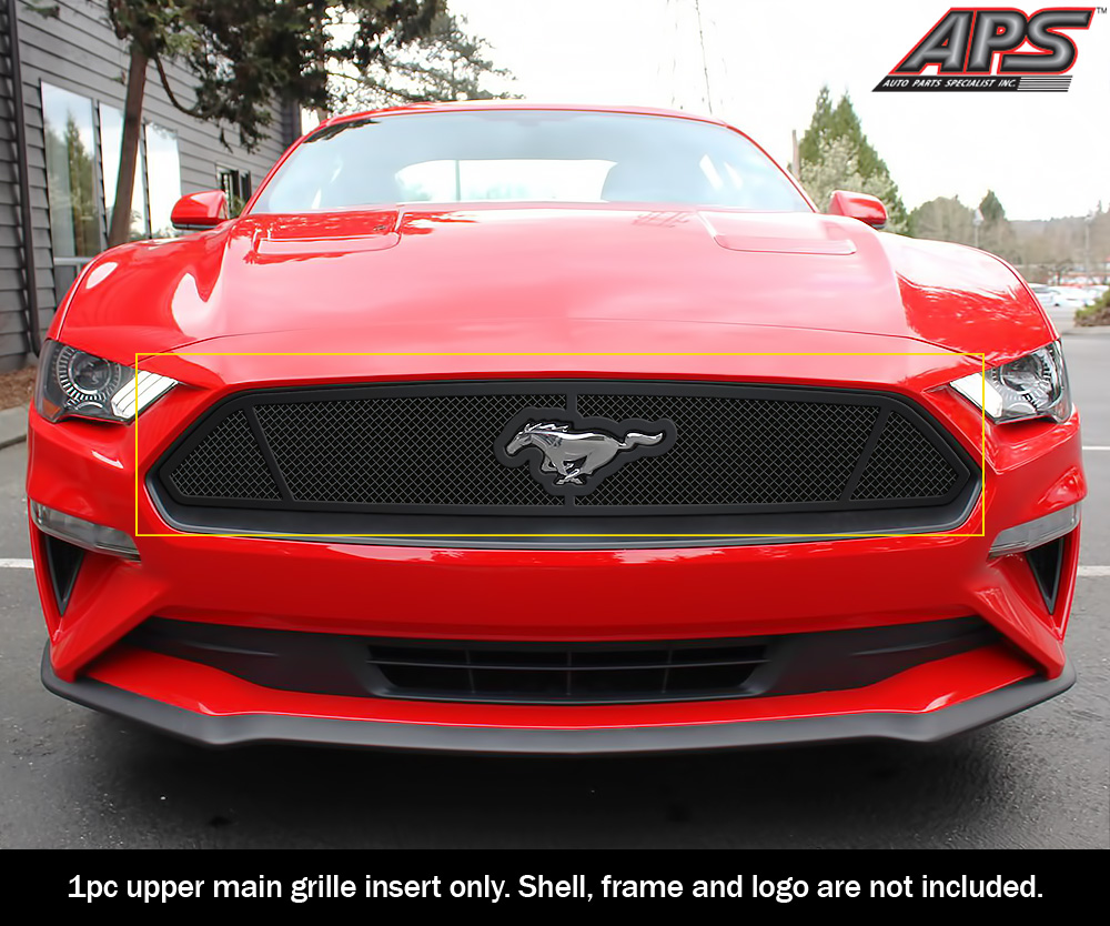 APS Stainless Black Mesh Grille Fits 2018-2020 Mustang EcoBoost Main
