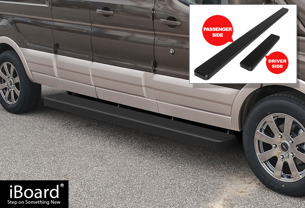 Premium 6" Black iBoard Side Steps Fit 1519 Ford Transit Full Size Van